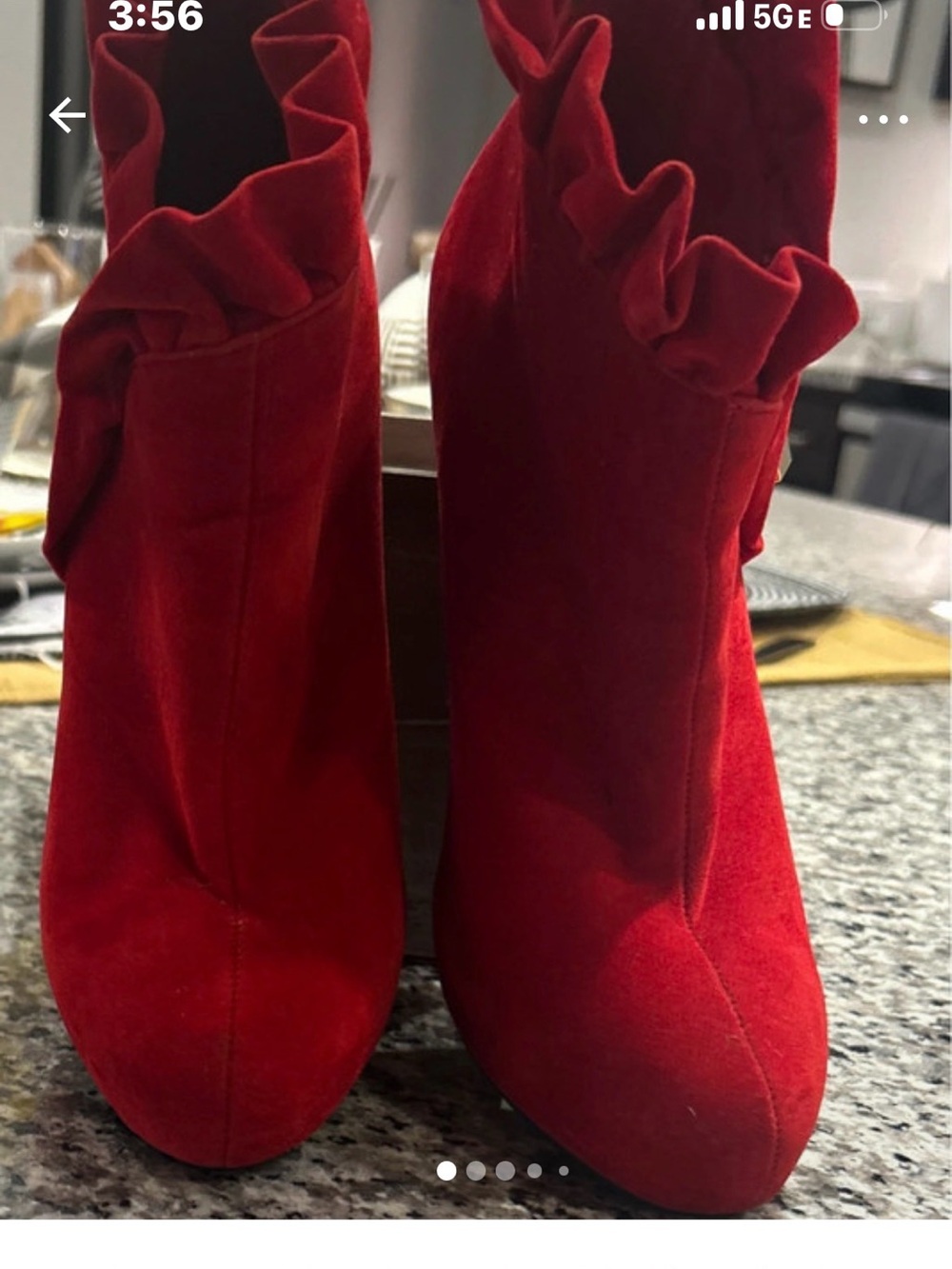 BAMBOO Red Suede Ruffle Ankle Boots - Women